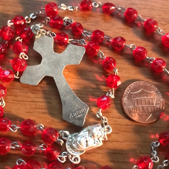 Red glass beaded rosary beads Vintage Autom - Picture 5 of 6